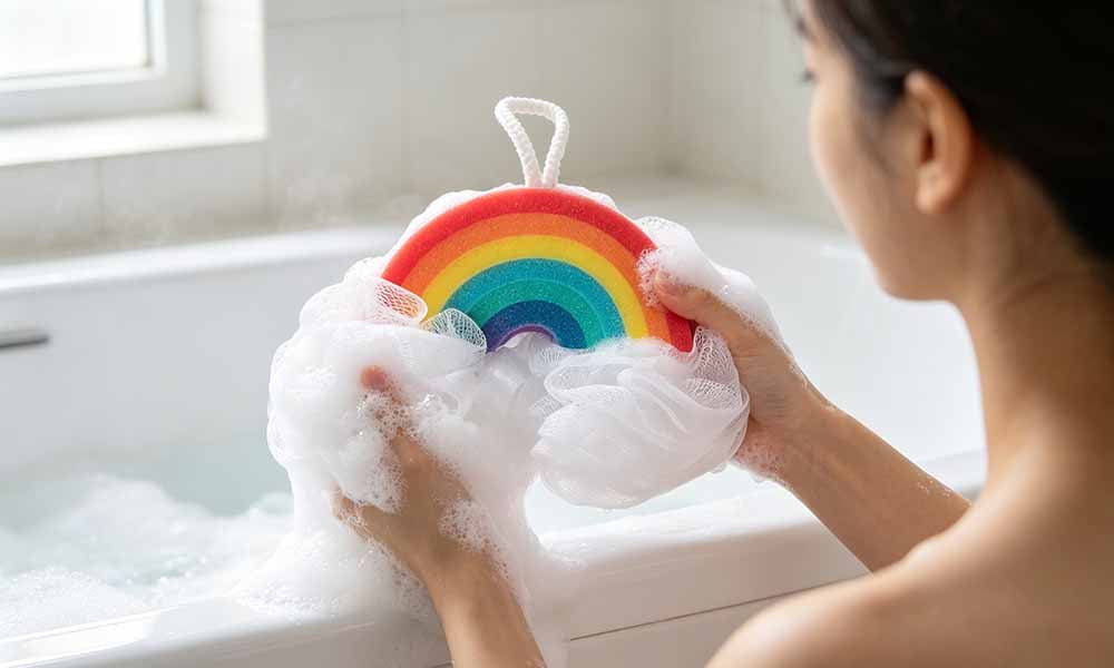 3Pcs Rainbow Mesh Shower Sponge Bath Puffs