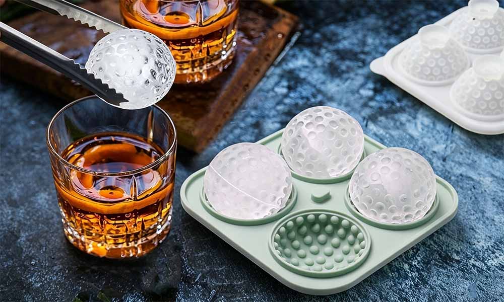 2PCS 4 Grids Silicone Ice Cube Tray Golf Ball Shape Molds Non-stick Spherical Maker