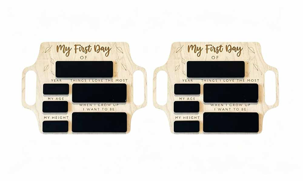 2 Reusable Engineered Wood Chalkboard Milestone Boards with Handles