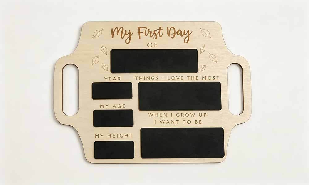 2 Reusable Engineered Wood Chalkboard Milestone Boards with Handles