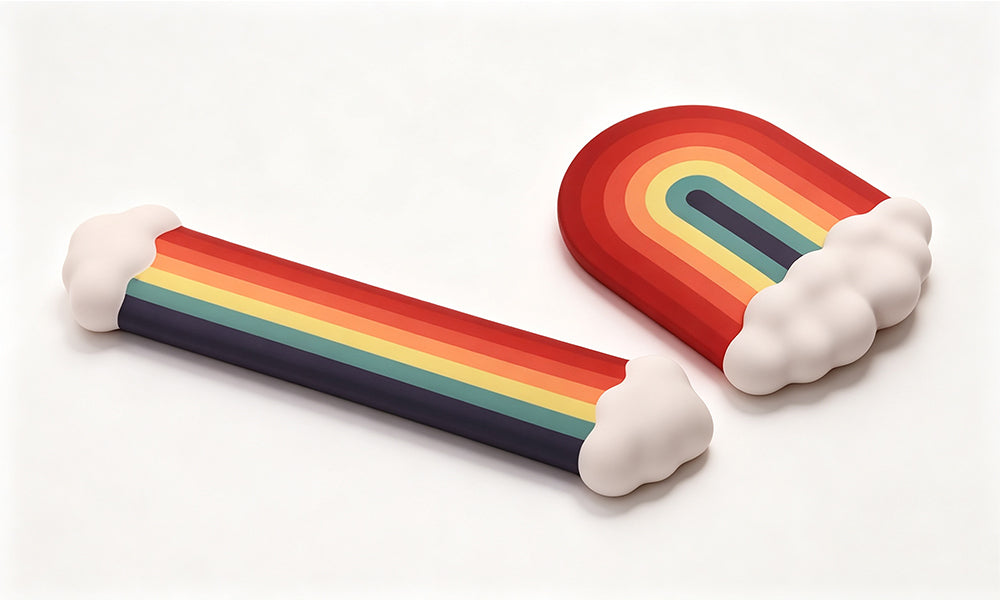Washable Rainbow Silicone Mouse Pad and Memory Foam Keyboard Wrist Rest Set