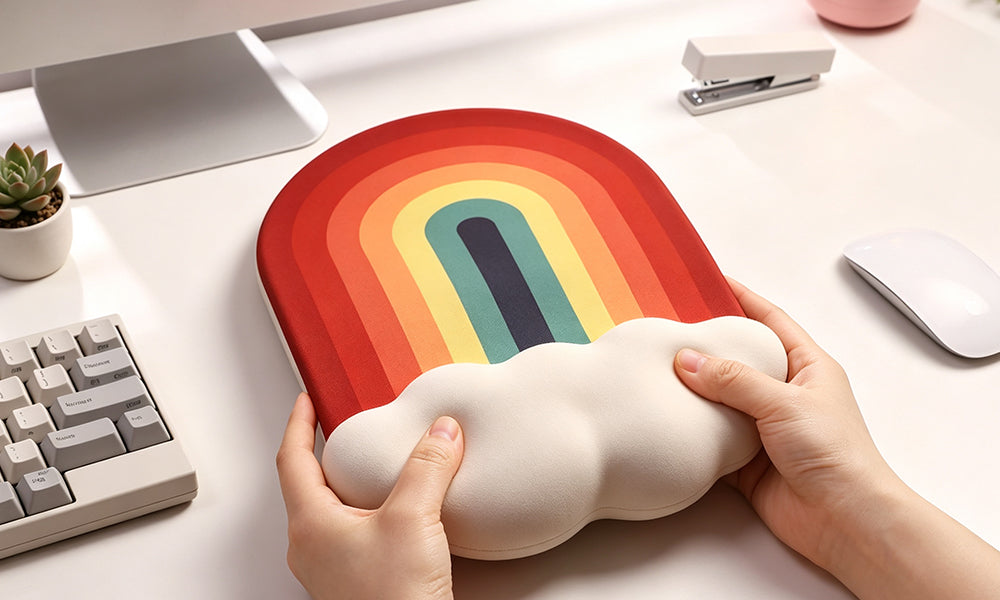 Washable Rainbow Silicone Mouse Pad and Memory Foam Keyboard Wrist Rest Set