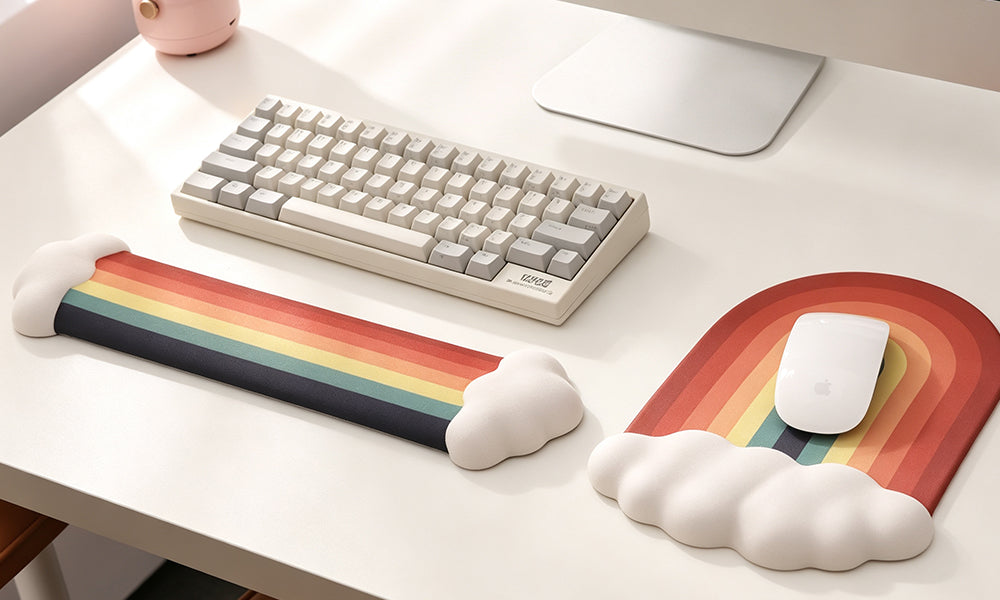 Washable Rainbow Silicone Mouse Pad and Memory Foam Keyboard Wrist Rest Set