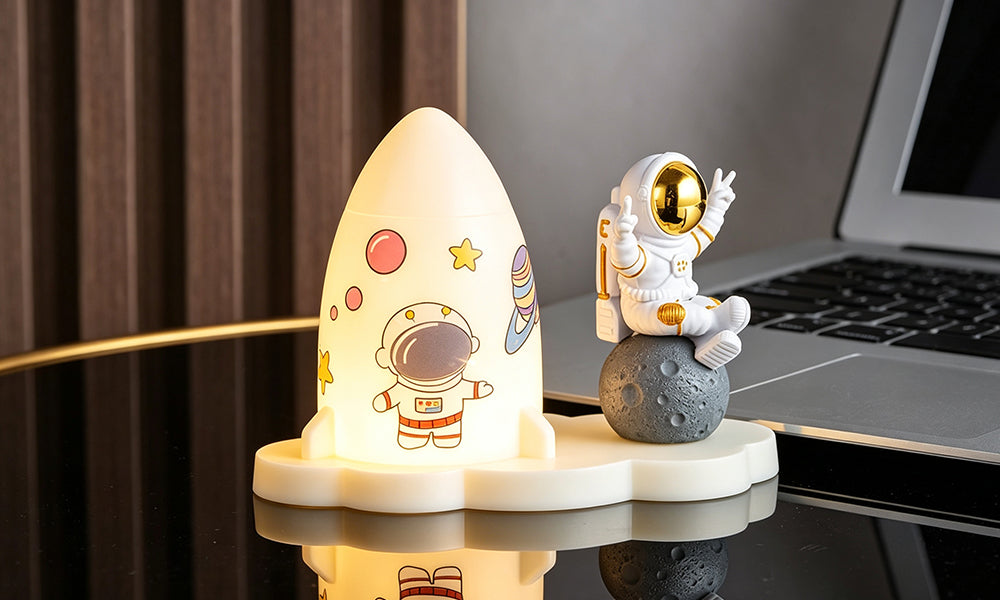 2 PCS DIY Astronaut Night Lights with Stickers Desktop Decorative Lamps