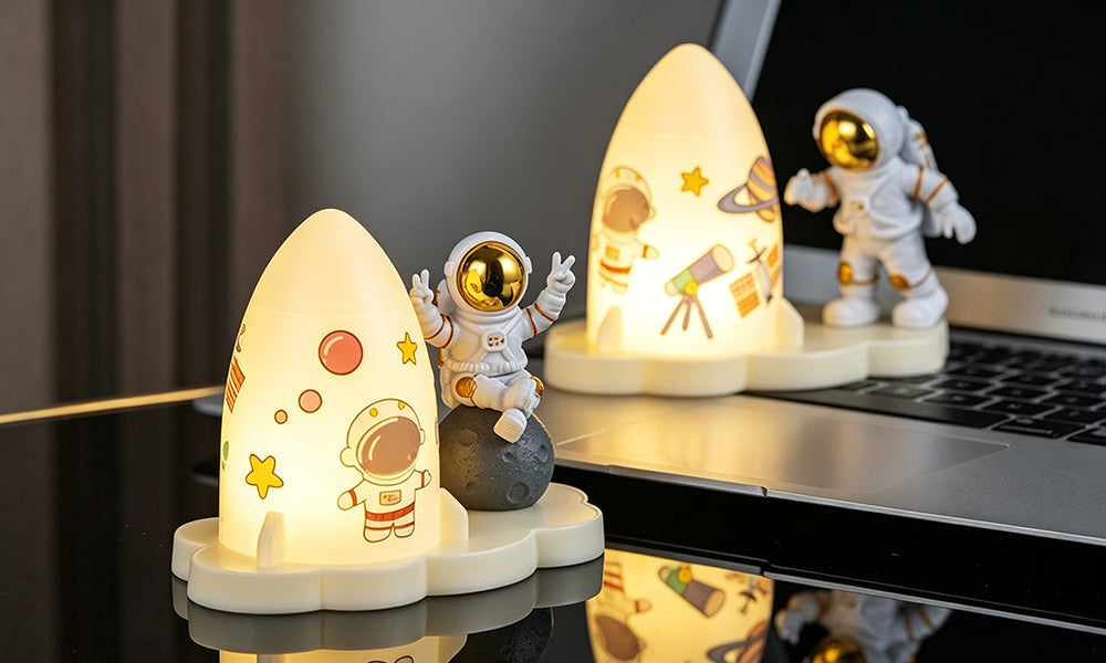 2 PCS DIY Astronaut Night Lights with Stickers Desktop Decorative Lamps