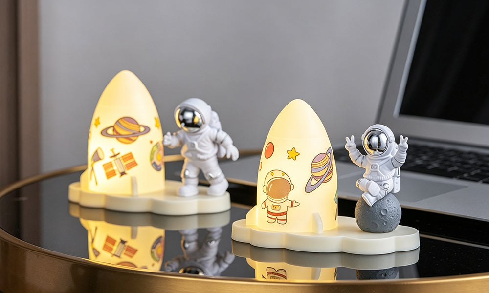 2 PCS DIY Astronaut Night Lights with Stickers Desktop Decorative Lamps