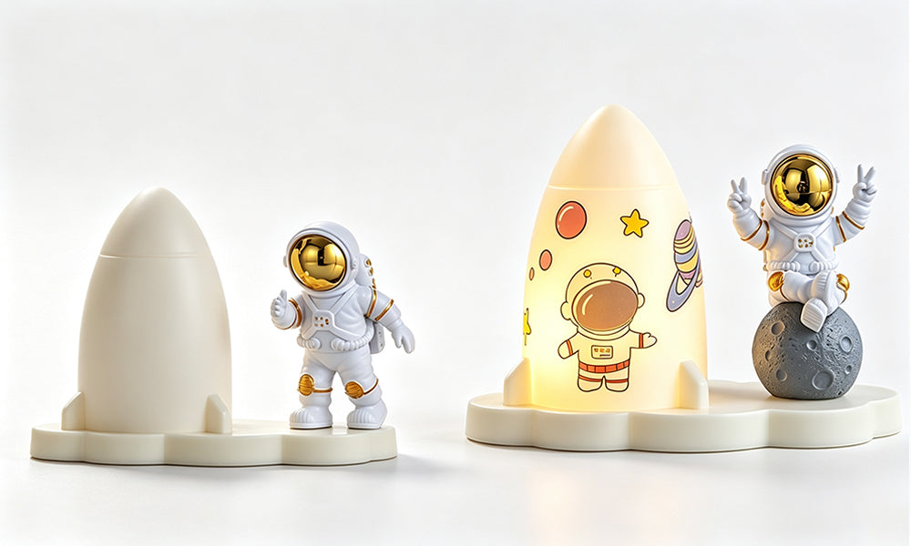 2 PCS DIY Astronaut Night Lights with Stickers Desktop Decorative Lamps