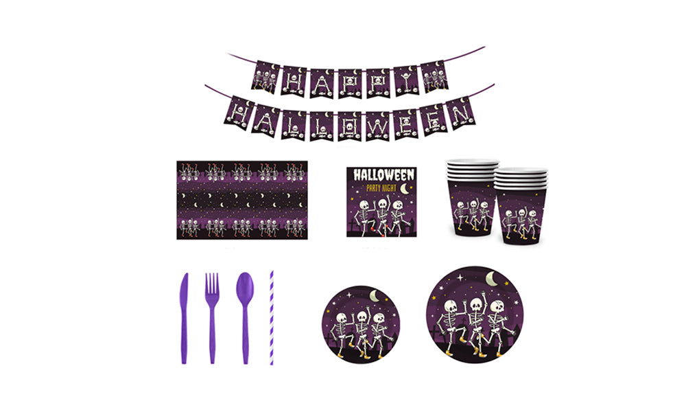 10 PCS Halloween Pumpkin Party Tableware Set with Plates Cups Napkins and Banner
