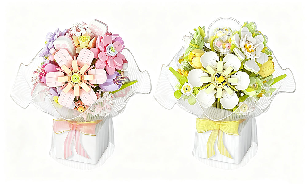 Buildable Flower Bouquet Brick Set with Multicolor Blooms and Stems