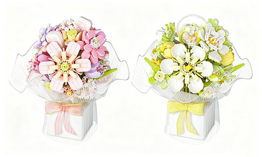 Buildable Flower Bouquet Brick Set with Multicolor Blooms and Stems