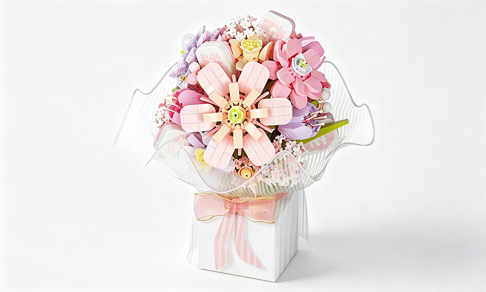 Buildable Flower Bouquet Brick Set with Multicolor Blooms and Stems