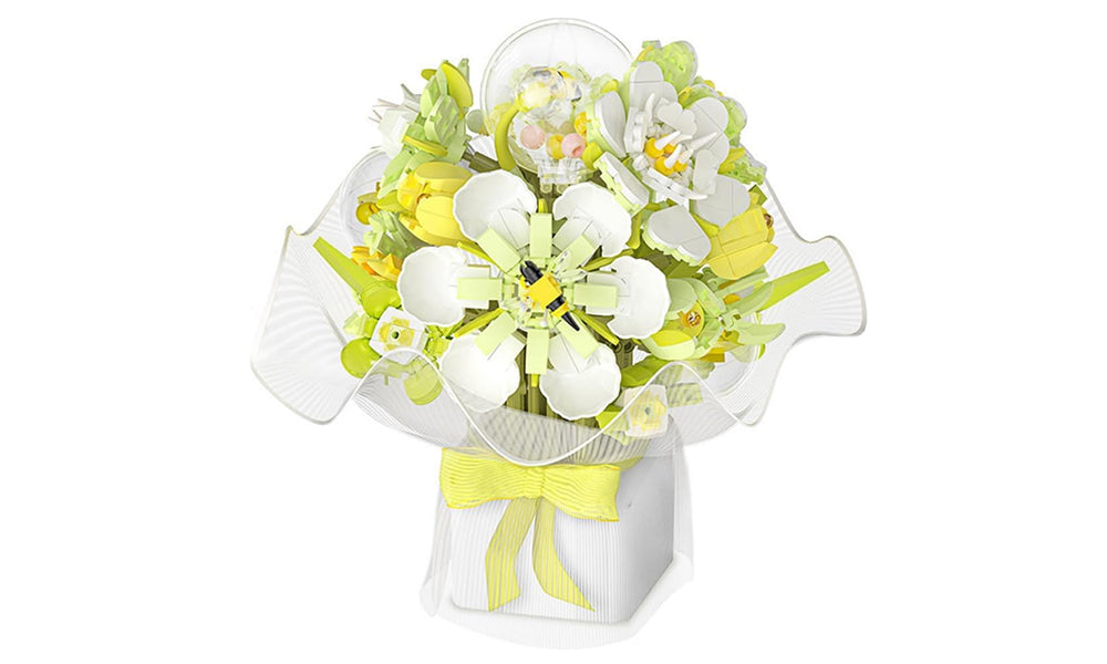 Buildable Flower Bouquet Brick Set with Multicolor Blooms and Stems