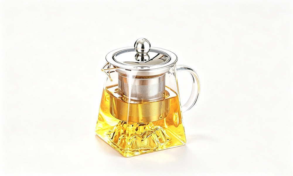 Square Borosilicate Glass Teapot with Stainless Steel Filter and Spout