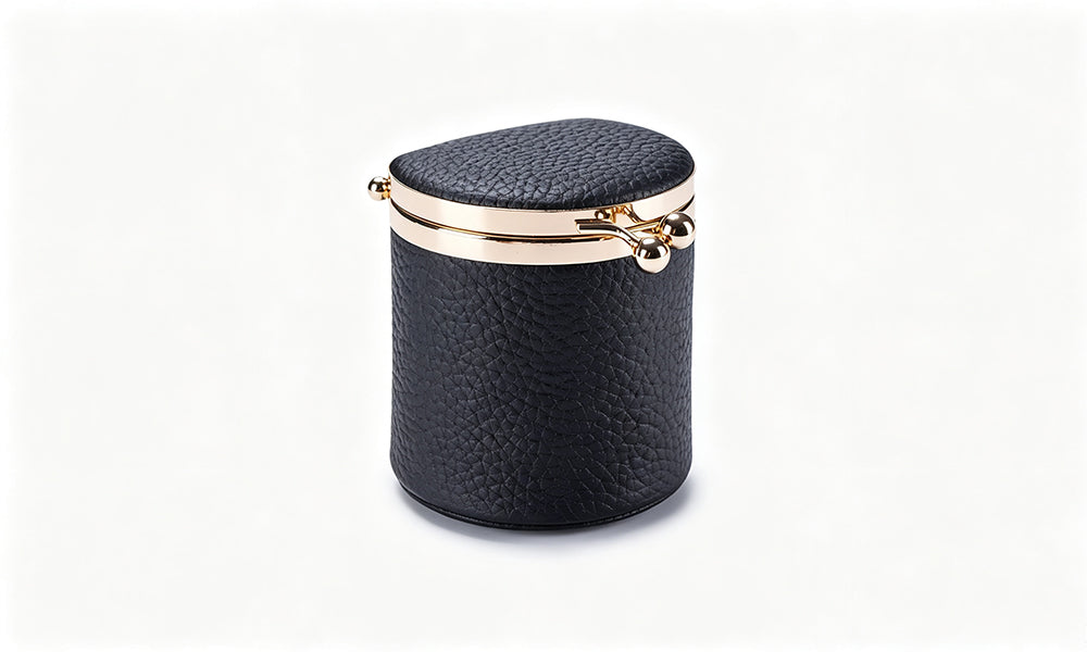 Genuine Leather Kiss Lock Coin and Jewelry Pouch with Inner Strap