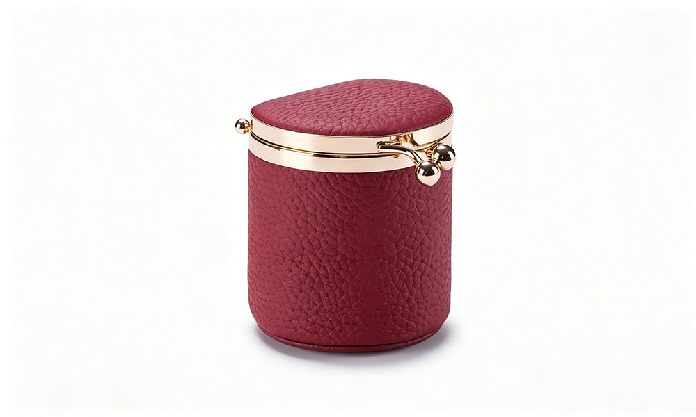 Genuine Leather Kiss Lock Coin and Jewelry Pouch with Inner Strap