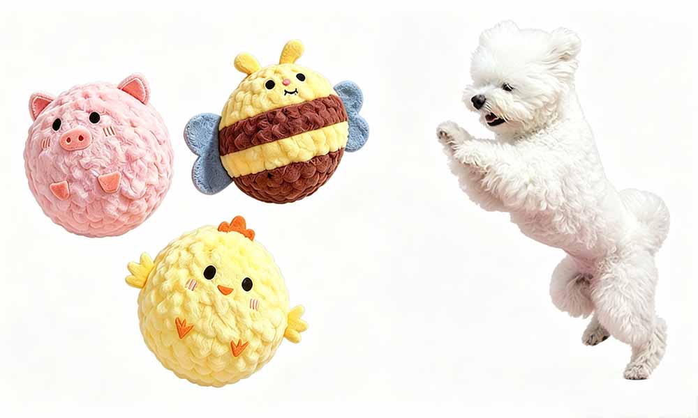 3 PCS Squeaky Plush Dog Toys with TPR Balls in Pig Chick Bee Shapes