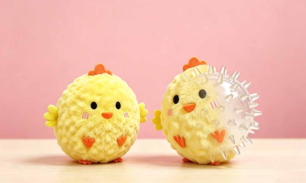 3 PCS Squeaky Plush Dog Toys with TPR Balls in Pig Chick Bee Shapes