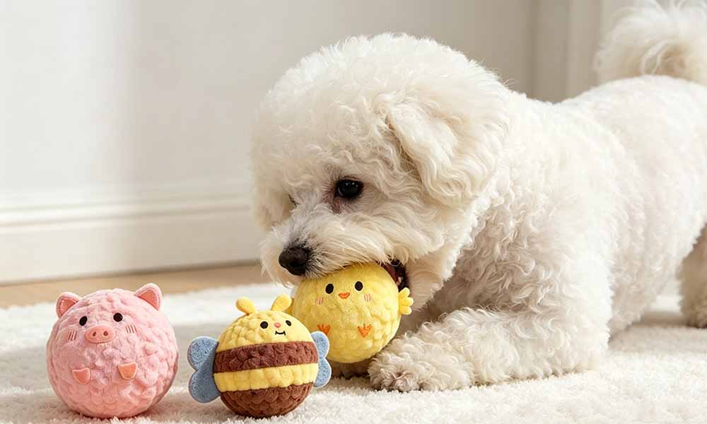 3 PCS Squeaky Plush Dog Toys with TPR Balls in Pig Chick Bee Shapes