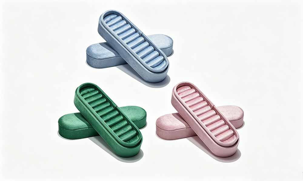 Velvet Ring Earring Jewelry Storage Box with Sponge Compartments