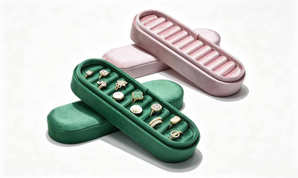 Velvet Ring Earring Jewelry Storage Box with Sponge Compartments