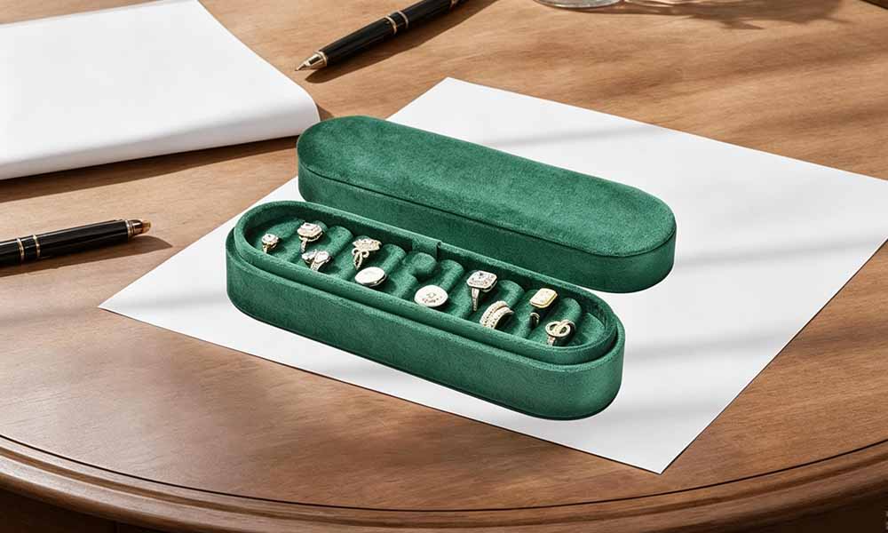 Velvet Ring Earring Jewelry Storage Box with Sponge Compartments