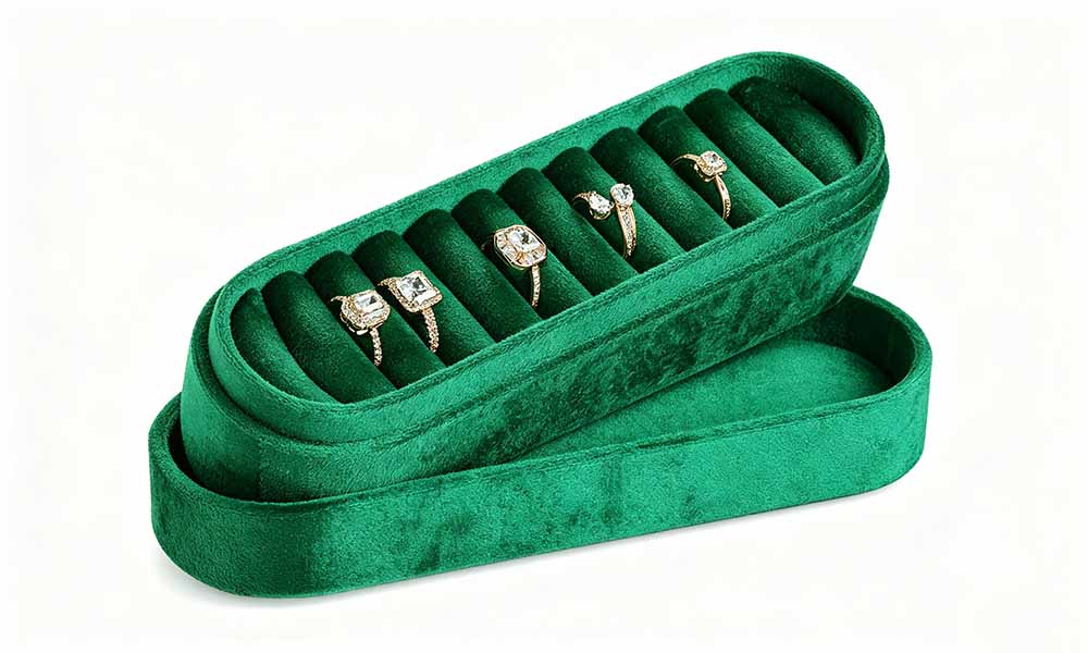 Velvet Ring Earring Jewelry Storage Box with Sponge Compartments