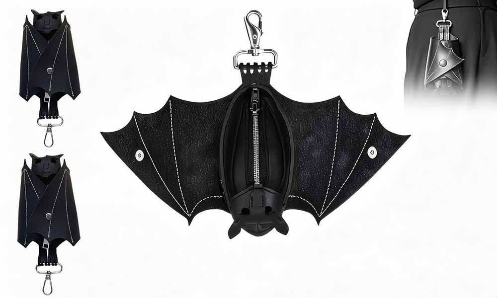 3 PCS Bat Wing PU Leather Coin Purses with Zippers and Key Rings