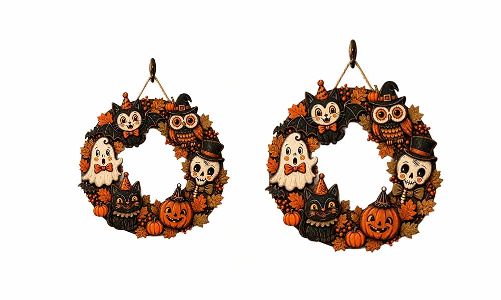 2 Piece Engineered Wood Pumpkin Owl Halloween Hanging Decorations with Ropes