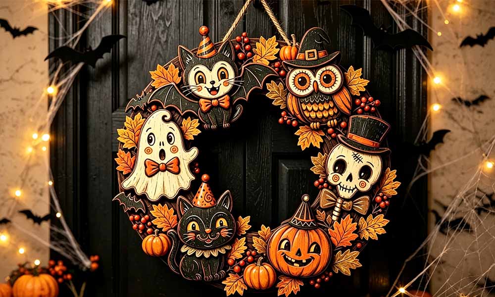 2 Piece Engineered Wood Pumpkin Owl Halloween Hanging Decorations with Ropes