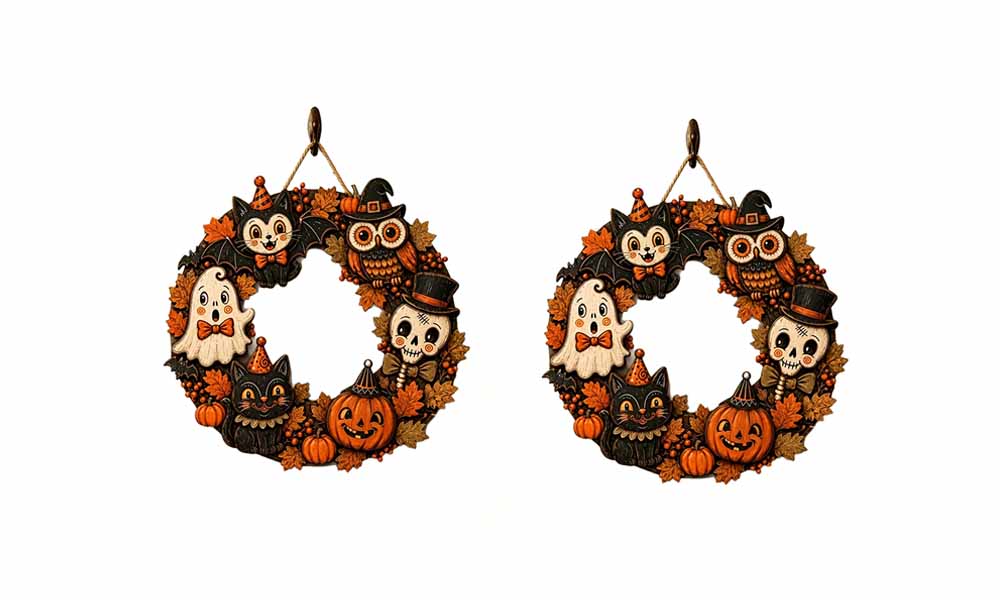 2 Piece Engineered Wood Pumpkin Owl Halloween Hanging Decorations with Ropes