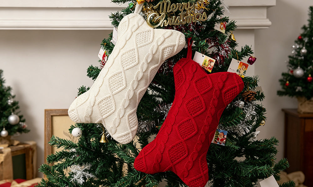 3 PCS Bone Shaped Christmas Stocking Decoration Gift Bags for Pets