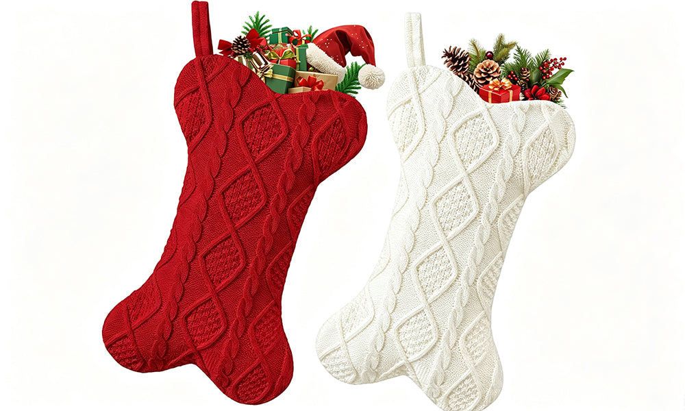 3 PCS Bone Shaped Christmas Stocking Decoration Gift Bags for Pets