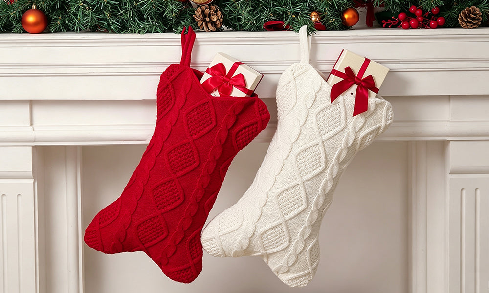 3 PCS Bone Shaped Christmas Stocking Decoration Gift Bags for Pets