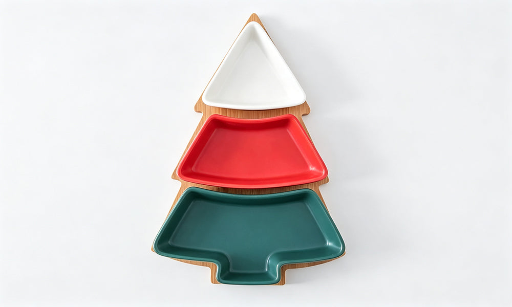 Three Color Christmas Tree Ceramic Snack and Nut Serving Tray