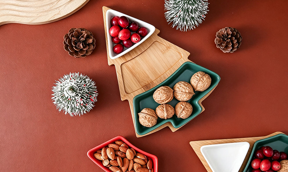 Three Color Christmas Tree Ceramic Snack and Nut Serving Tray