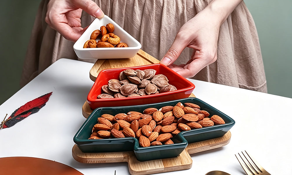 Three Color Christmas Tree Ceramic Snack and Nut Serving Tray