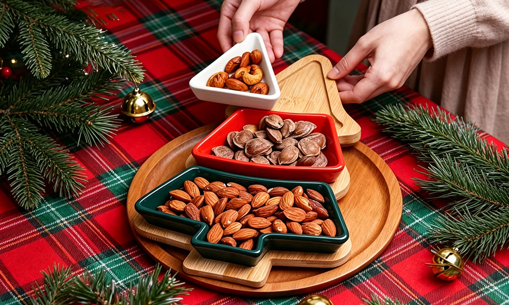 Three Color Christmas Tree Ceramic Snack and Nut Serving Tray