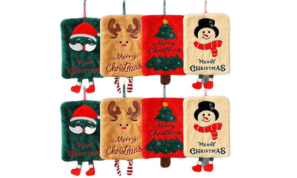 4/8PCS Thick Plush Christmas Hanging Hand Towels with Loops