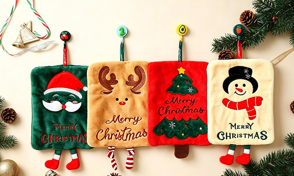 4/8PCS Thick Plush Christmas Hanging Hand Towels with Loops