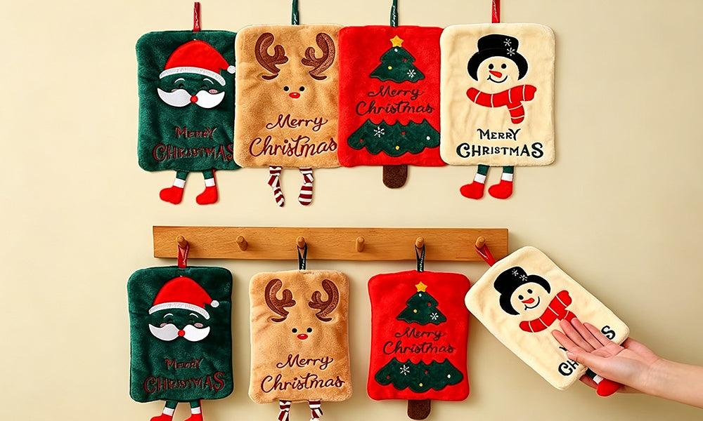 4/8PCS Thick Plush Christmas Hanging Hand Towels with Loops