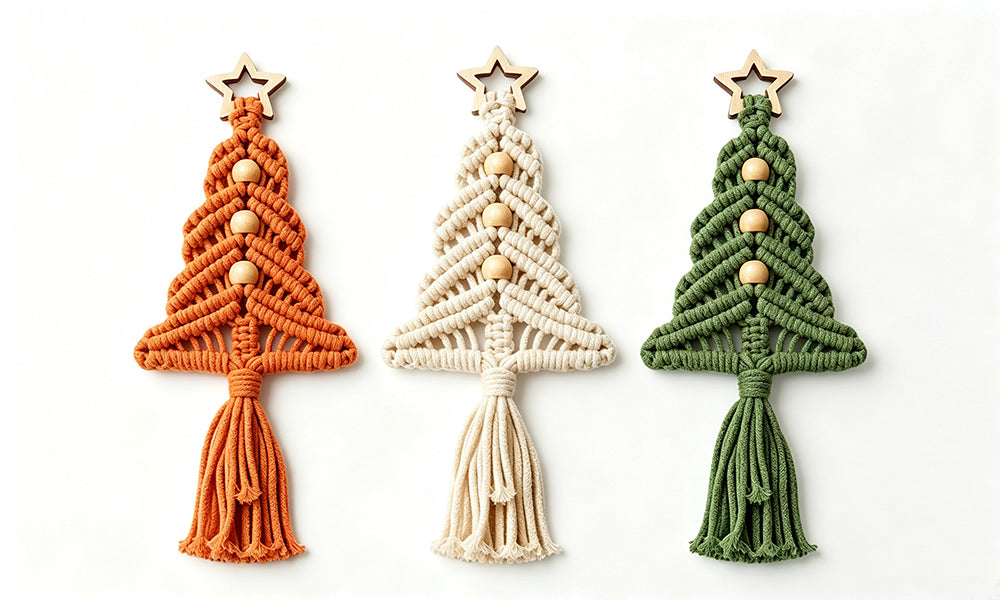 3 PCS Handwoven Bohemian Christmas Tree Hanging Ornaments with Tassels