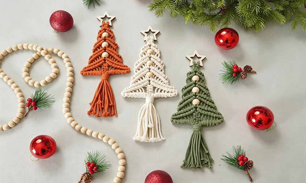 3 PCS Handwoven Bohemian Christmas Tree Hanging Ornaments with Tassels