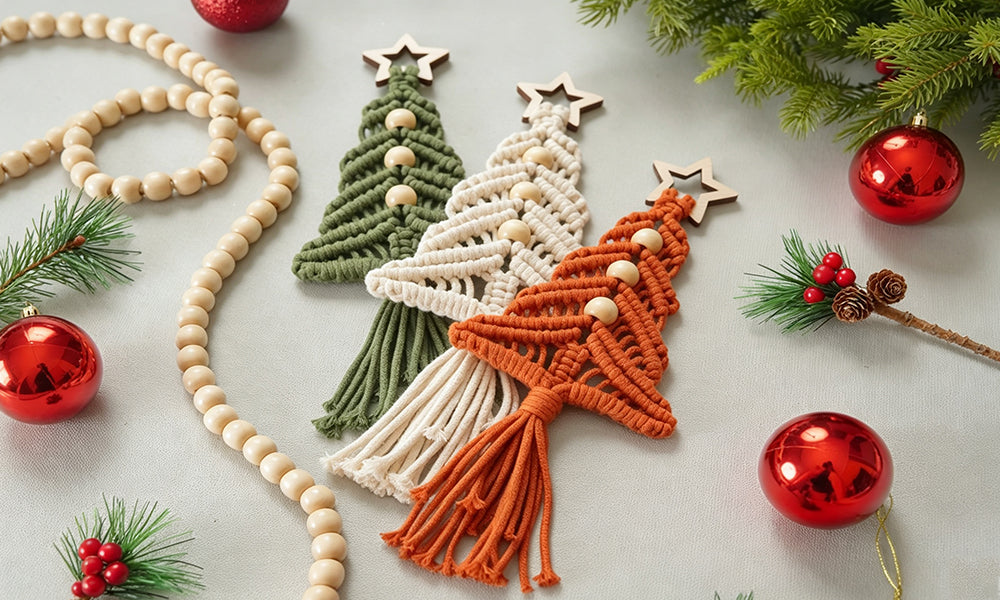 3 PCS Handwoven Bohemian Christmas Tree Hanging Ornaments with Tassels