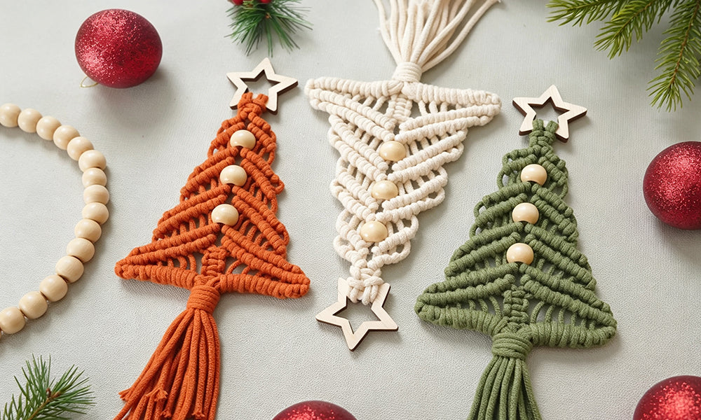 3 PCS Handwoven Bohemian Christmas Tree Hanging Ornaments with Tassels