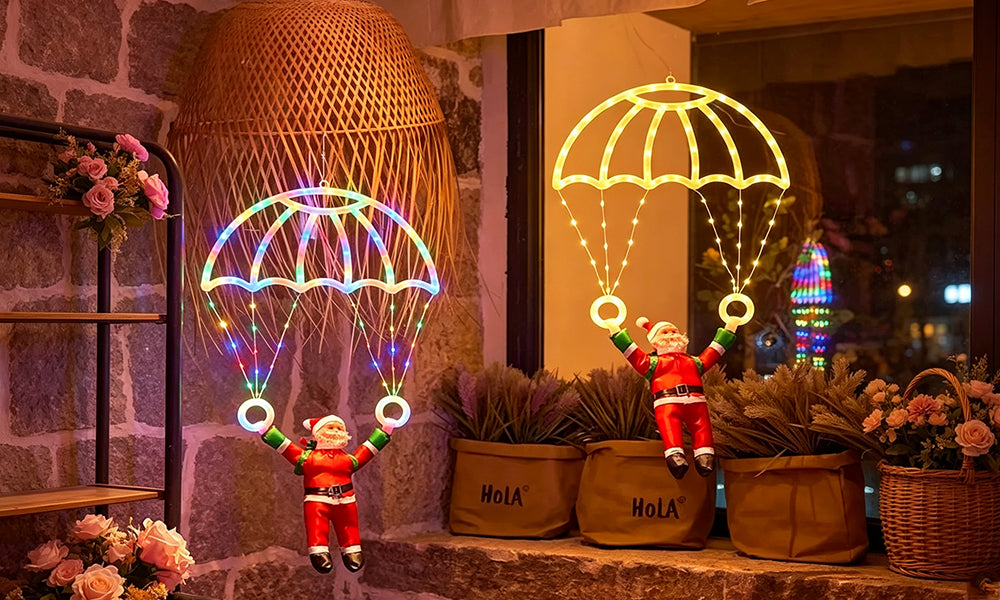 USB LED Parachute Santa Christmas Window Decoration