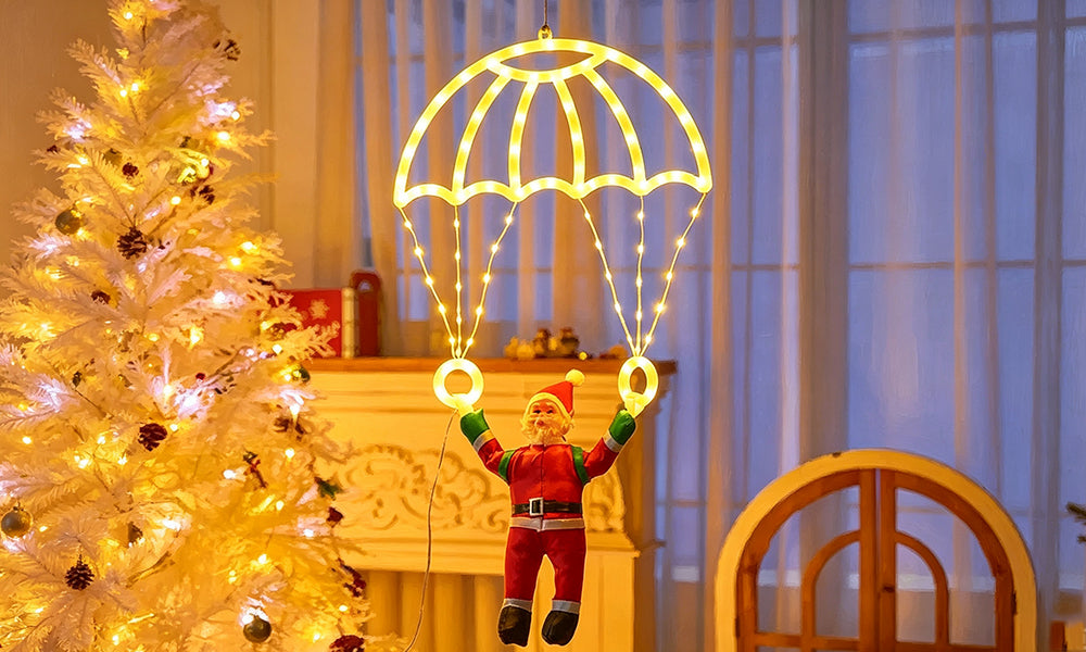 USB LED Parachute Santa Christmas Window Decoration
