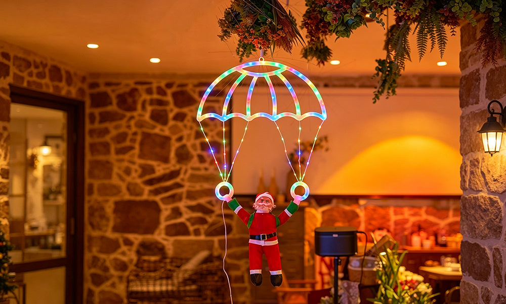 USB LED Parachute Santa Christmas Window Decoration