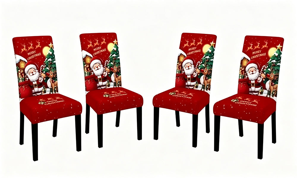 4 PCS Stretch Milk Silk Christmas Dining Chair Covers