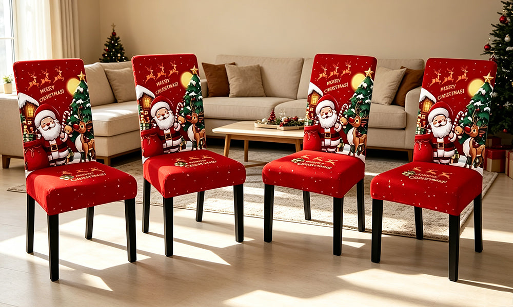4 PCS Stretch Milk Silk Christmas Dining Chair Covers