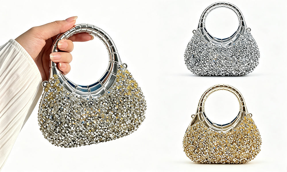 Rhinestone Acrylic Evening Clutch with Handle and Crossbody Chain